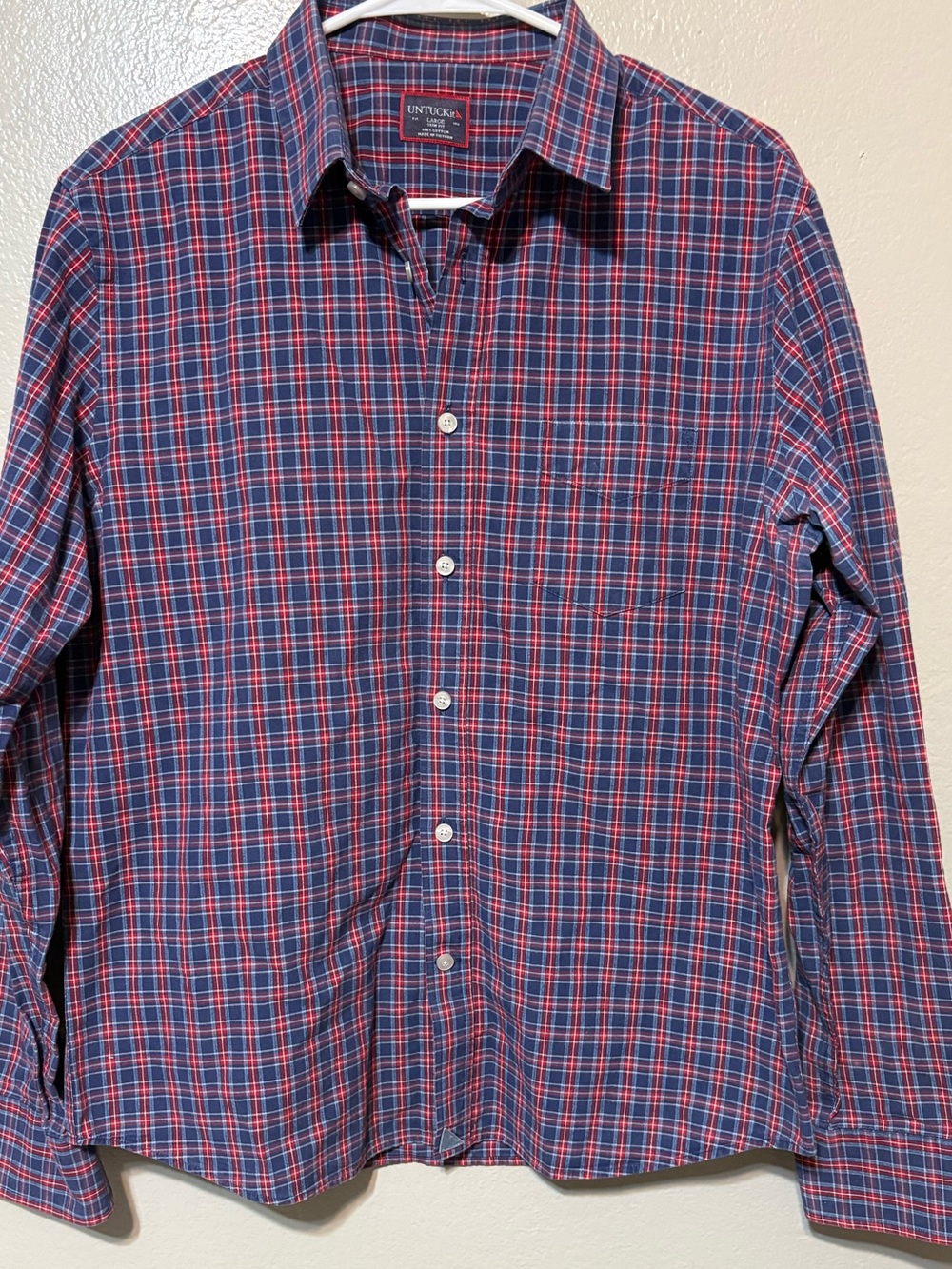 Men’s UNTUCKit Red & Blue Plaid Long-Sleeve Button-Down Shirt Size L Slim Fit